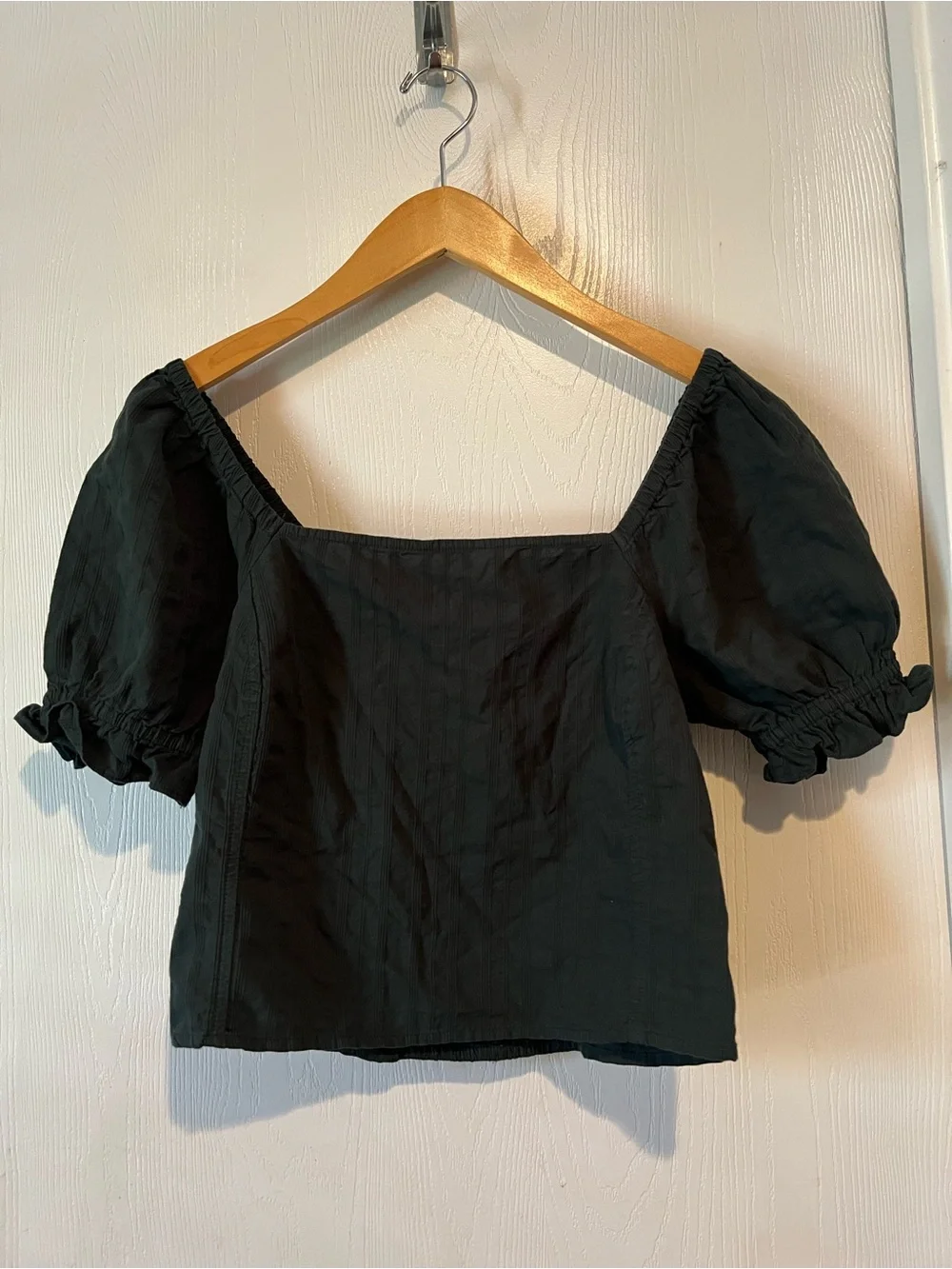 Madewell Milkmaid Puff Sleeve Crop Top Fairy Grunge Hunter Green Textured Sz S